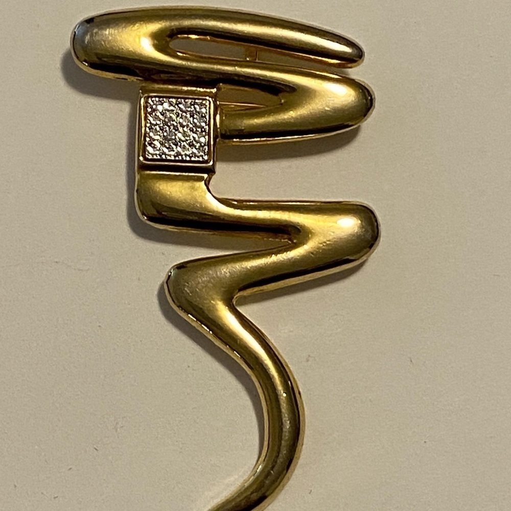 Vintage Park Lane Rhinestone Zig Zag Squiggle Gold Tone Estate Brooch Pendant